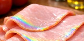 Pulled deli ham from the fridge and noticed a rainbow-like shine on the slices. Is that normal?
