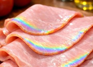 Pulled deli ham from the fridge and noticed a rainbow-like shine on the slices. Is that normal?