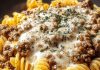 one pot beef and cheddar ranch pasta