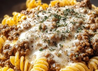 one pot beef and cheddar ranch pasta