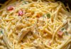 creamy crockpot chicken spaghetti