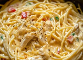 creamy crockpot chicken spaghetti