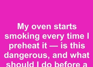 My oven starts smoking every time I preheat it — is this dangerous, and what should I do before a service appointment?