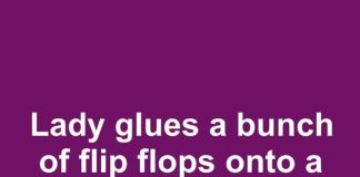 Lady glues a bunch of flip flops onto a board. This is the happiest front porch idea ever!