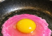I cracked an egg and the liquid is a neon pearlescent pink — is this safe?