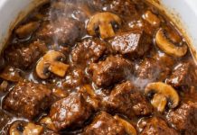Slow Cooker 4-Ingredient Mushroom Beef Tips