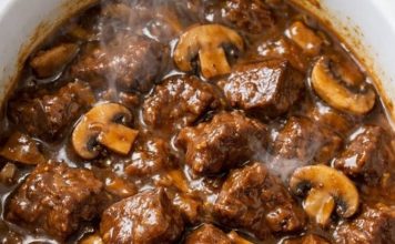 Slow Cooker 4-Ingredient Mushroom Beef Tips