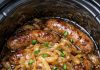 Slow Cooker 4-Ingredient Bangers and Onions