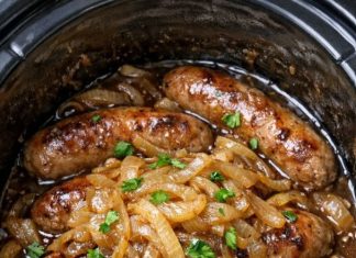 Slow Cooker 4-Ingredient Bangers and Onions