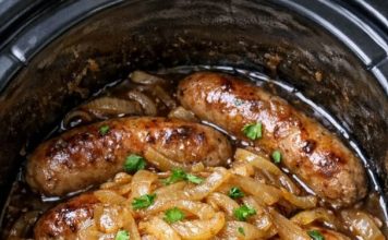 Slow Cooker 4-Ingredient Bangers and Onions