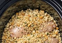 Put raw chicken into the crock with stuffing mix and dont stir