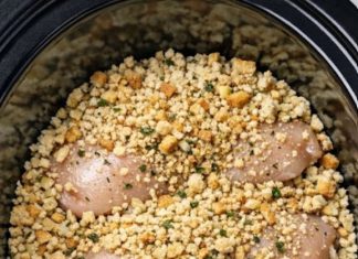 Put raw chicken into the crock with stuffing mix and dont stir