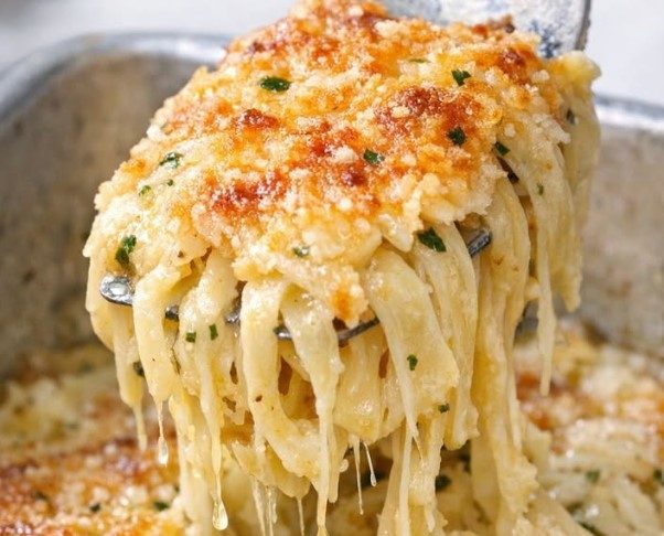 Oven-Baked Garlic Parmesan Noodles