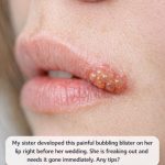 My sister developed this painful bubbling blister on her lip right before her wedding. She is freaking out and needs it gone immediately. Any tips?
