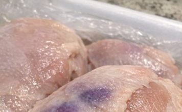 Thawed chicken breasts and noticed purple blotches under the skin. Safe to cook or throw out
