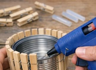 Lady glues 40 wooden clothespins around tuna can. You won’t believe how fast this is spreading!