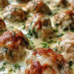 Chicken Ricotta Meatballs with Spinach Alfredo Sauce