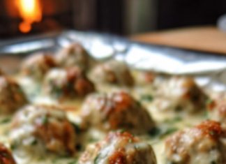 Chicken Ricotta Meatballs with Spinach Alfredo Sauce