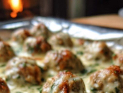 Chicken Ricotta Meatballs with Spinach Alfredo Sauce