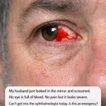 My husband just looked in the mirror and screamed. His eye is full of blood. No pain but it looks severe. Can’t get into the ophthalmologist today. Is this an emergency?