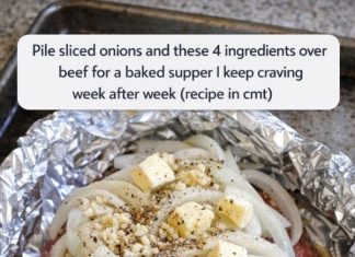 Pile sliced onions and these 4 ingredients over beef for a baked supper I keep craving week after week