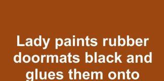 Lady paints rubber doormats black and glues them onto distressed wooden frames. Everyone is copying this idea for their patio.