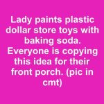 Lady paints plastic dollar store toys with baking soda. Everyone is copying this idea for their front porch.