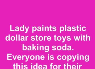 Lady paints plastic dollar store toys with baking soda. Everyone is copying this idea for their front porch.