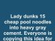 Lady dunks 15 cheap pool noodles into heavy gray cement. Everyone is copying this idea for their patio!