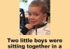 Two little boys were at sitting together in a church