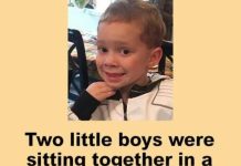 Two little boys were at sitting together in a church