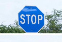 We saw a blue stop sign yesterday. Our neighbor said it means something different—any idea what that is?