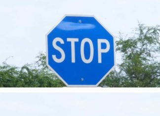 We saw a blue stop sign yesterday. Our neighbor said it means something different—any idea what that is?