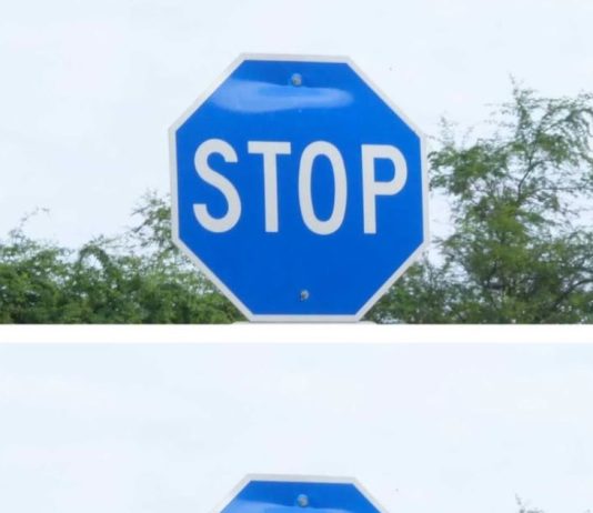We saw a blue stop sign yesterday. Our neighbor said it means something different—any idea what that is?