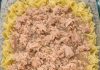 Dump undrained canned tuna and raw uncooked egg noodles in the glass casserole dish and 2 other simple ingredients to bake up a dinner so incredibly delicious your entire family will be begging for