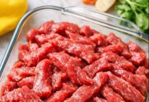 Throw raw beef strips in the glass casserole dish and 4 simple additions to get a meal so delicious your family will be begging for more!