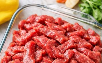 Throw raw beef strips in the glass casserole dish and 4 simple additions to get a meal so delicious your family will be begging for more!