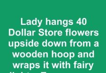 Lady Hangs 40 Dollar Store Flowers Upside Down From a Wooden Hoop and Wraps It With Fairy Lights. Everyone on My Street Is Copying This Porch Idea