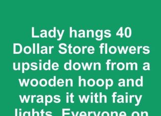 Lady Hangs 40 Dollar Store Flowers Upside Down From a Wooden Hoop and Wraps It With Fairy Lights. Everyone on My Street Is Copying This Porch Idea