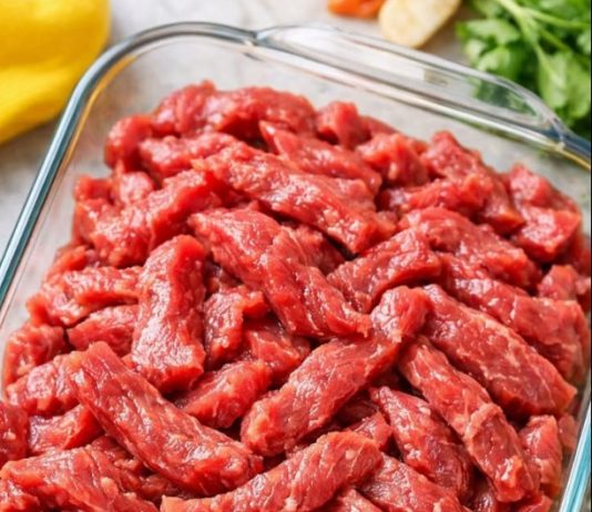 Throw raw beef strips in the glass casserole dish and 4 simple additions to get a meal so delicious your family will be begging for more!