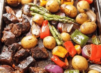 Balsamic Glazed Steak Tips and Veggies Sheet Pan