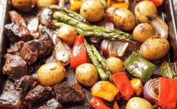 Balsamic Glazed Steak Tips and Veggies Sheet Pan