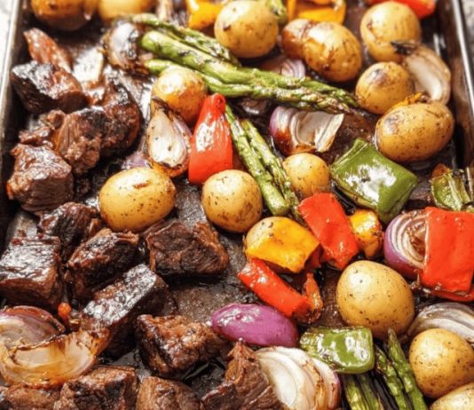 Balsamic Glazed Steak Tips and Veggies Sheet Pan