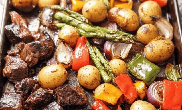 Balsamic Glazed Steak Tips and Veggies Sheet Pan