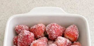 Dump a whole bag of frozen raw strawberries in the baking dish with 4 other ingredients and get a dessert so incredible your family will be fighting over the last scoop