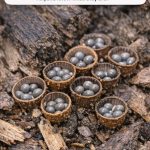 Found these tiny cups filled with little grey ‘eggs’ growing in the mulch. They are smaller than a dime. Anyone know what they are?