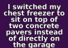 I switched my chest freezer to sit on top of two concrete pavers instead of directly on the garage floor for 2 weeks this August. This is what happened