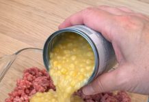 Pour Canned Creamed Corn Over Raw Crumbled Ground Beef, Combined With 3 Ingredients, Into a Glass Baking Dish for a Hearty Dinner That’s My Default