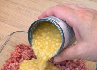 Pour Canned Creamed Corn Over Raw Crumbled Ground Beef, Combined With 3 Ingredients, Into a Glass Baking Dish for a Hearty Dinner That’s My Default