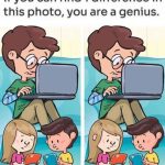 Computer Dad and Kid Tablet Puzzles: Spot 1 Difference.